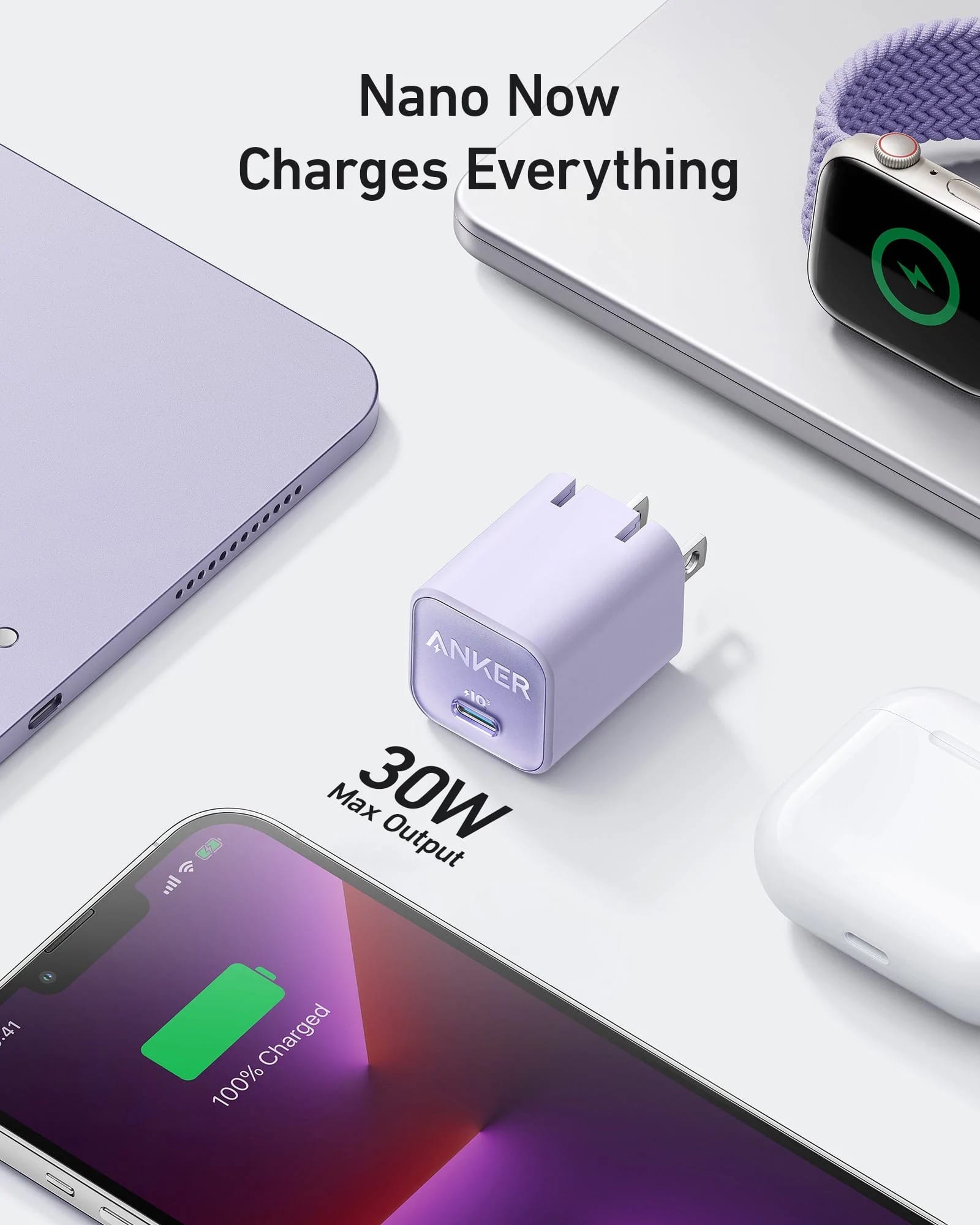 หัวชาร์จเร็ว 30W USB-C Anker 511 (Nano3) รองรับ 25W PPS สีม่วง - AK350_2