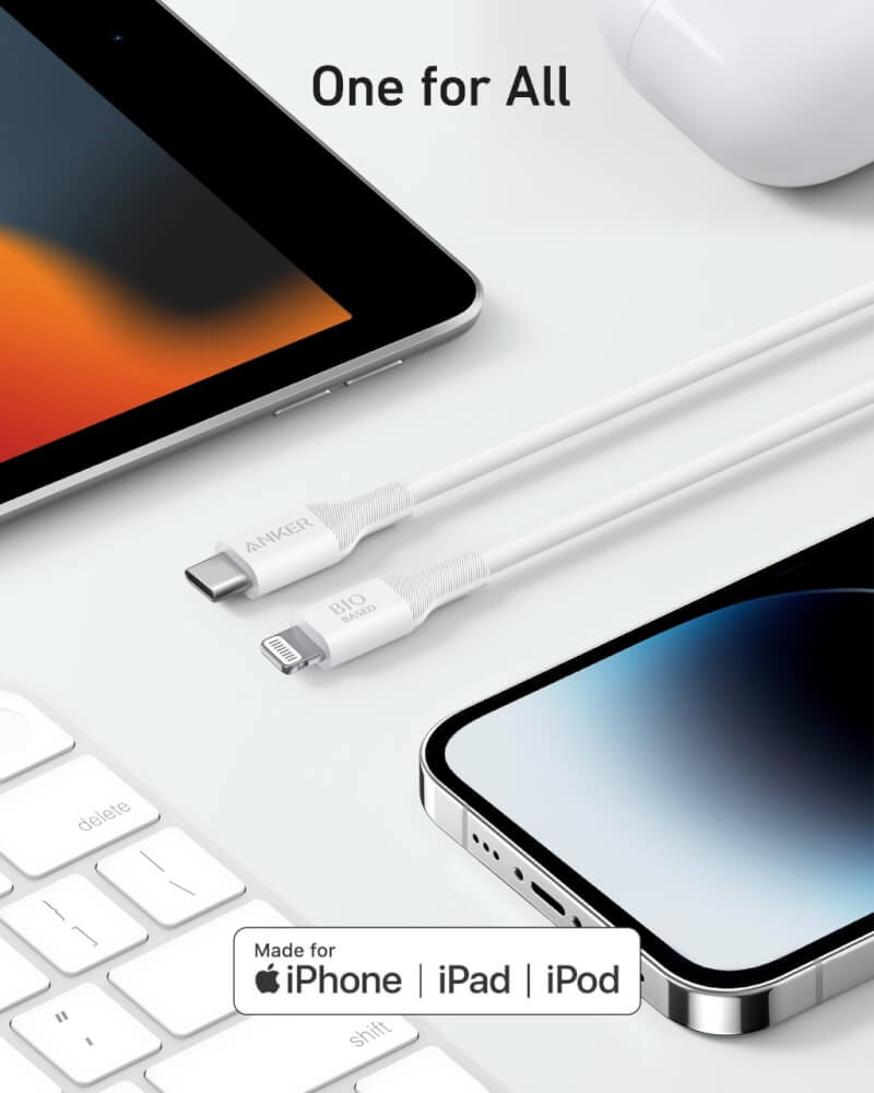 สายชาร์จเร็ว iPhone USB-C to Lightning (Anker 542 Bio-Based) ยาว 180cm สีขาว - AK384