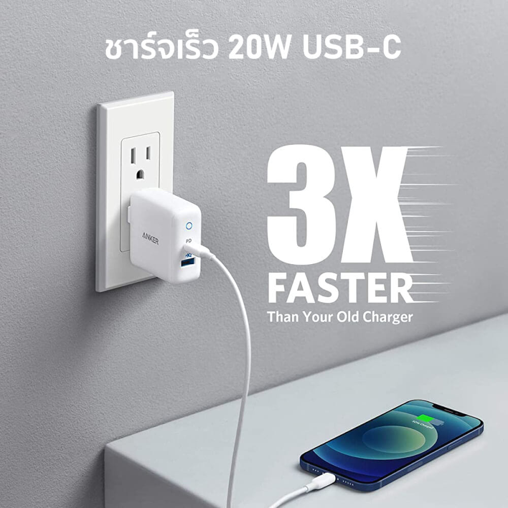 หัวชาร์จ 2 พอร์ต Anker PowerPort PD+2 (20W USB-C + 15W USB-A) - AK283_2