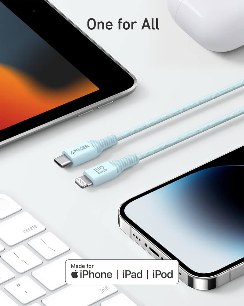 สายชาร์จเร็ว iPhone USB-C to Lightning (Anker 542 Bio-Based) ยาว 90cm สีฟ้า - AK408
