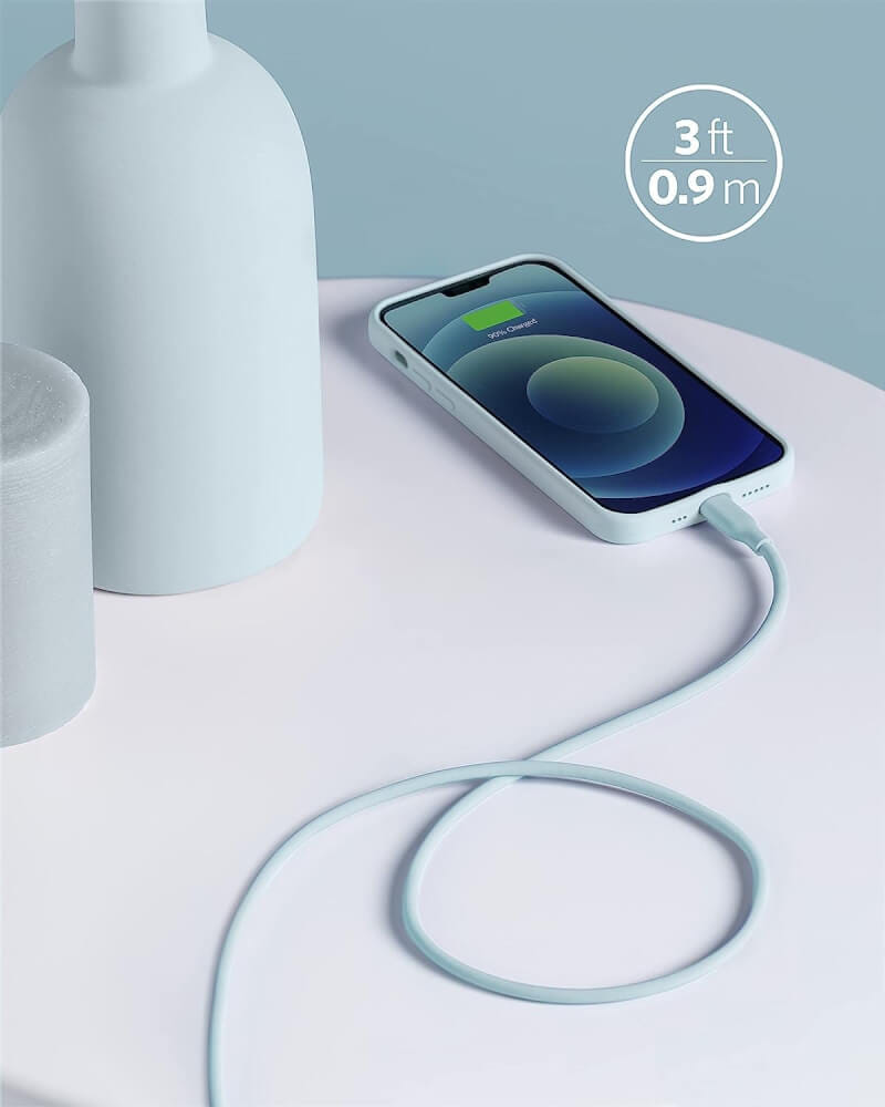 สายชาร์จเร็ว iPhone USB-C to Lightning (Anker 642 III Flow) ยาว 90cm สีฟ้า - AK413