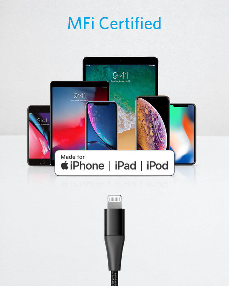 สายชาร์จเร็ว iPhone USB-C to Lightning (Anker PowerLine+II) สายถักไนลอน ยาว 90cm - AK169