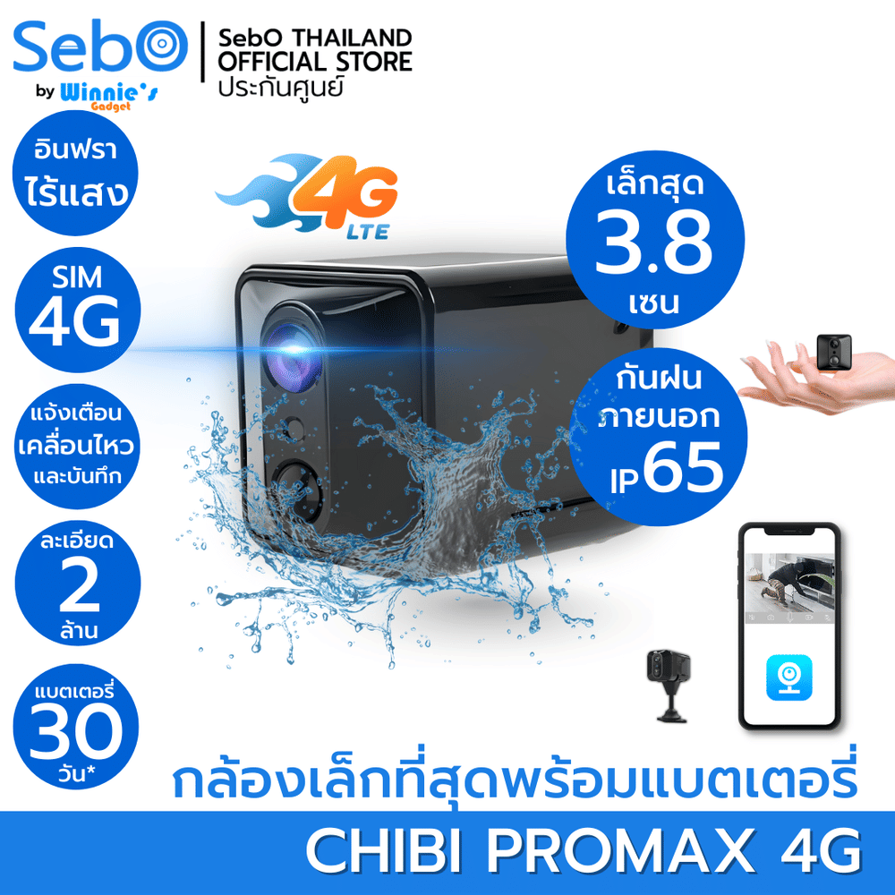 กล้องวงจรปิด ขนาดเล็ก Sebo Chibi Promax 4G  ใส่ซิม4G .ใช้ภายนอก