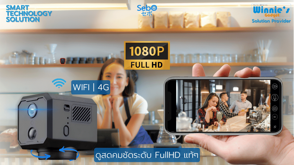 กล้องวงจรปิด ขนาดเล็ก SebO CHIBI MOVE Wi-Fi  Full HD ขนาด 4.2 cm (อินฟราเรดไร้แสง+พร้อมแบบเตอรี่ในตัว)