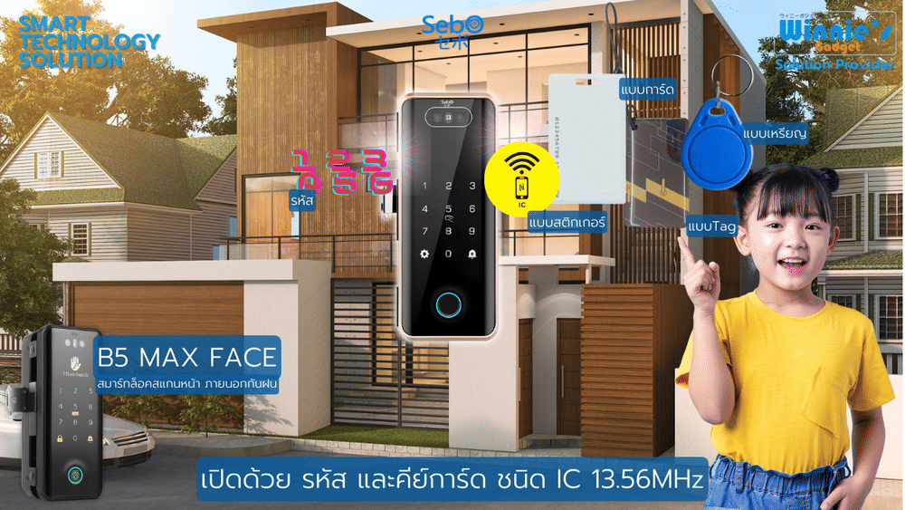กลอนประตูสมาร์ทดิจิตอลล็อค SebO JIDOOR B5 MAX FACE