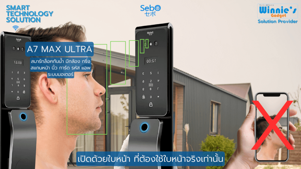 สมาร์ทล็อคประตูดิจิตอลกันฝน SebO JIDOOR A7 MAX ULTRA  IP65 พร้อมกล้องและกริ่ง สำหรับประตูดึงผลัก_7