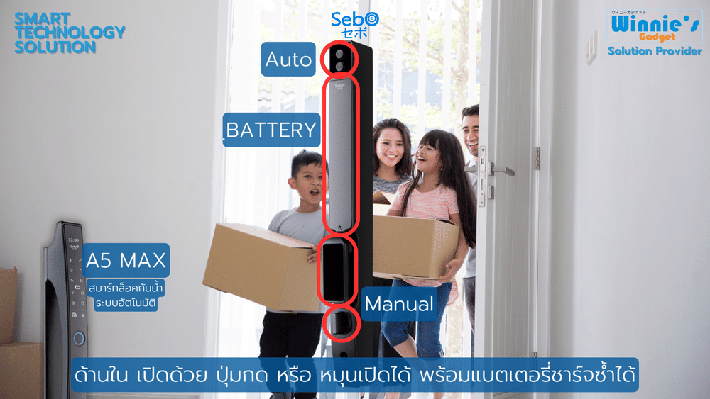 กลอนประตูสมาร์ทดิจิตอลล็อค แบบมือจับ SebO JIDOOR A5 MAX
