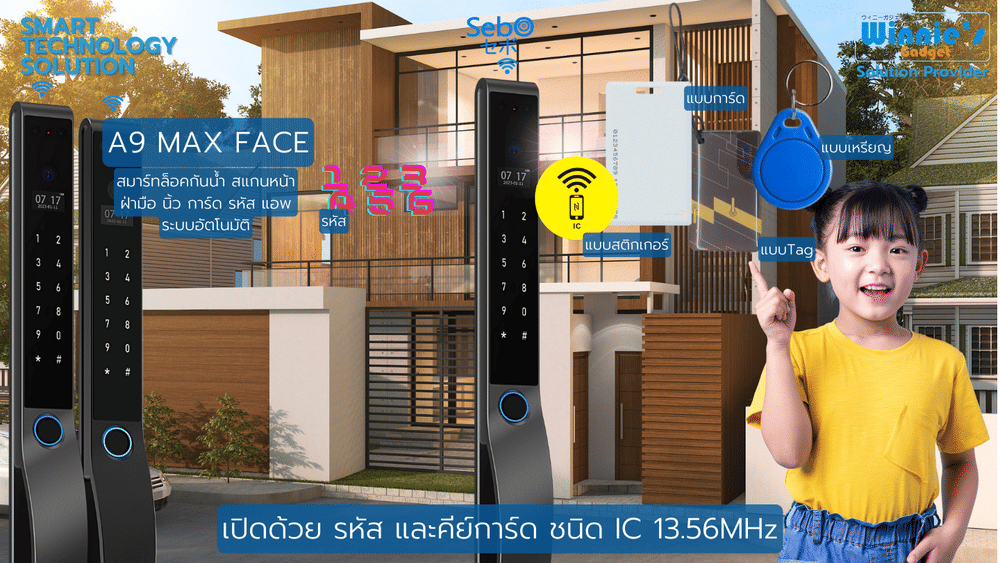 กลอนประตูสมาร์ทดิจิตอลล็อค SebO A9 MAX FACE สีดำ