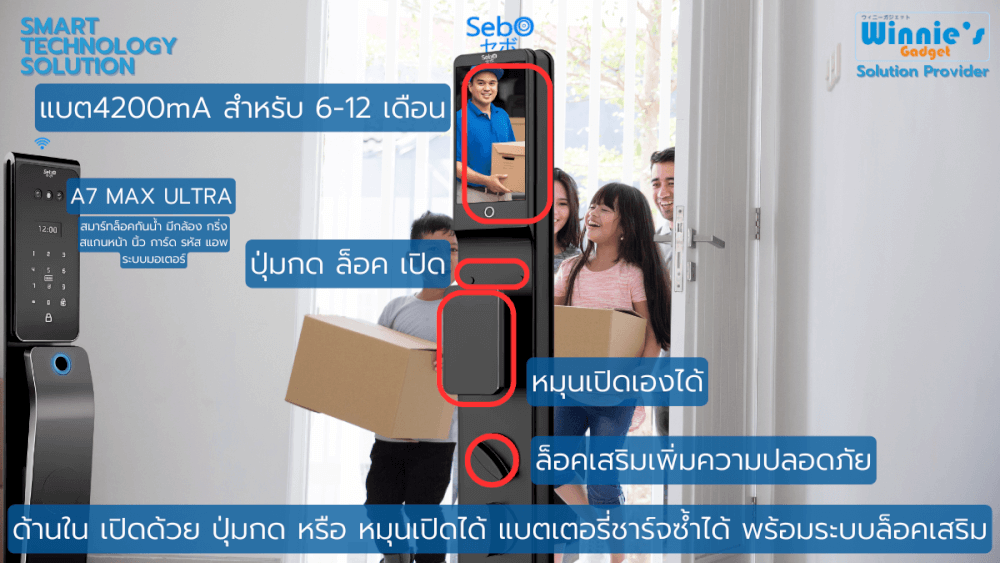 สมาร์ทล็อคประตูดิจิตอลกันฝน SebO JIDOOR A7 MAX ULTRA  IP65 พร้อมกล้องและกริ่ง สำหรับประตูดึงผลัก_8
