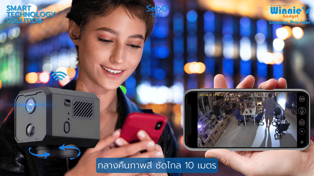 กล้องวงจรปิด ขนาดเล็ก SebO CHIBI MOVE Wi-Fi  Full HD ขนาด 4.2 cm (อินฟราเรดไร้แสง+พร้อมแบบเตอรี่ในตัว)