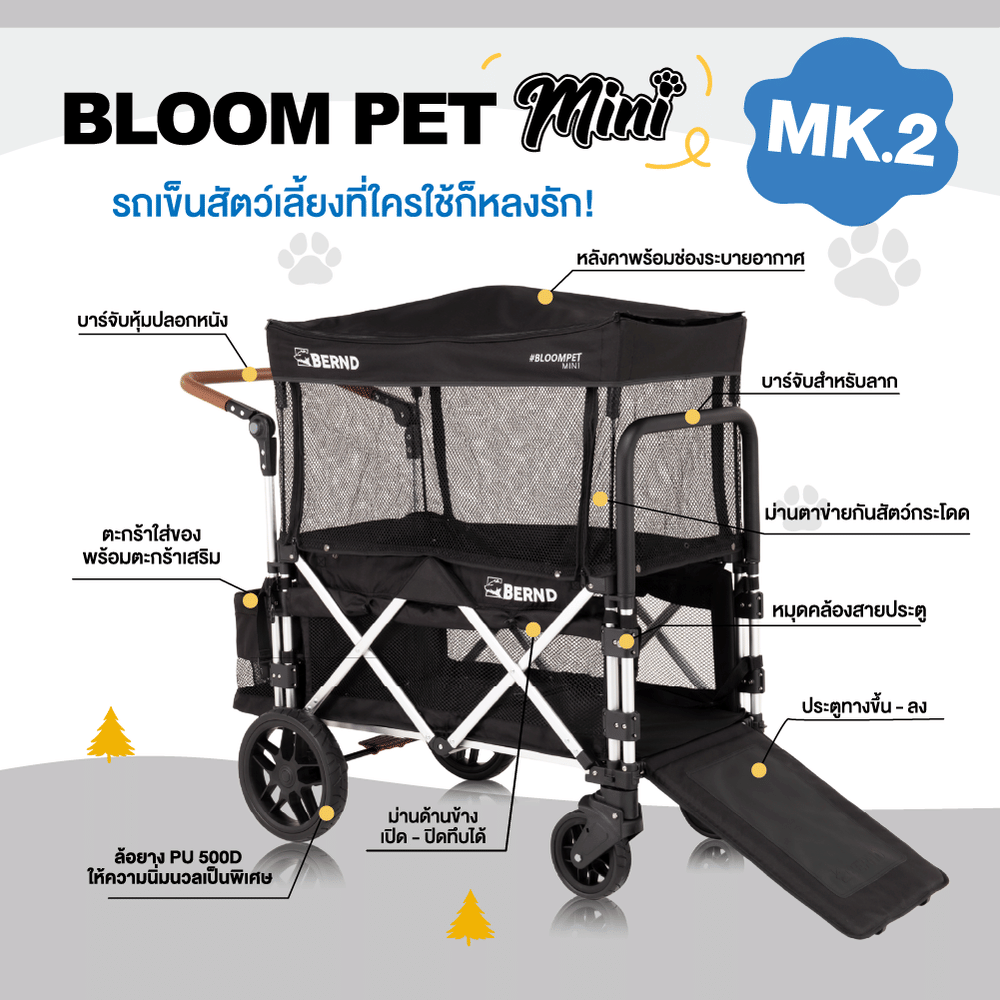 รถเข็นสัตว์เลี้ยง BERND BLOOM PET MINI MK.2 - สีดำ