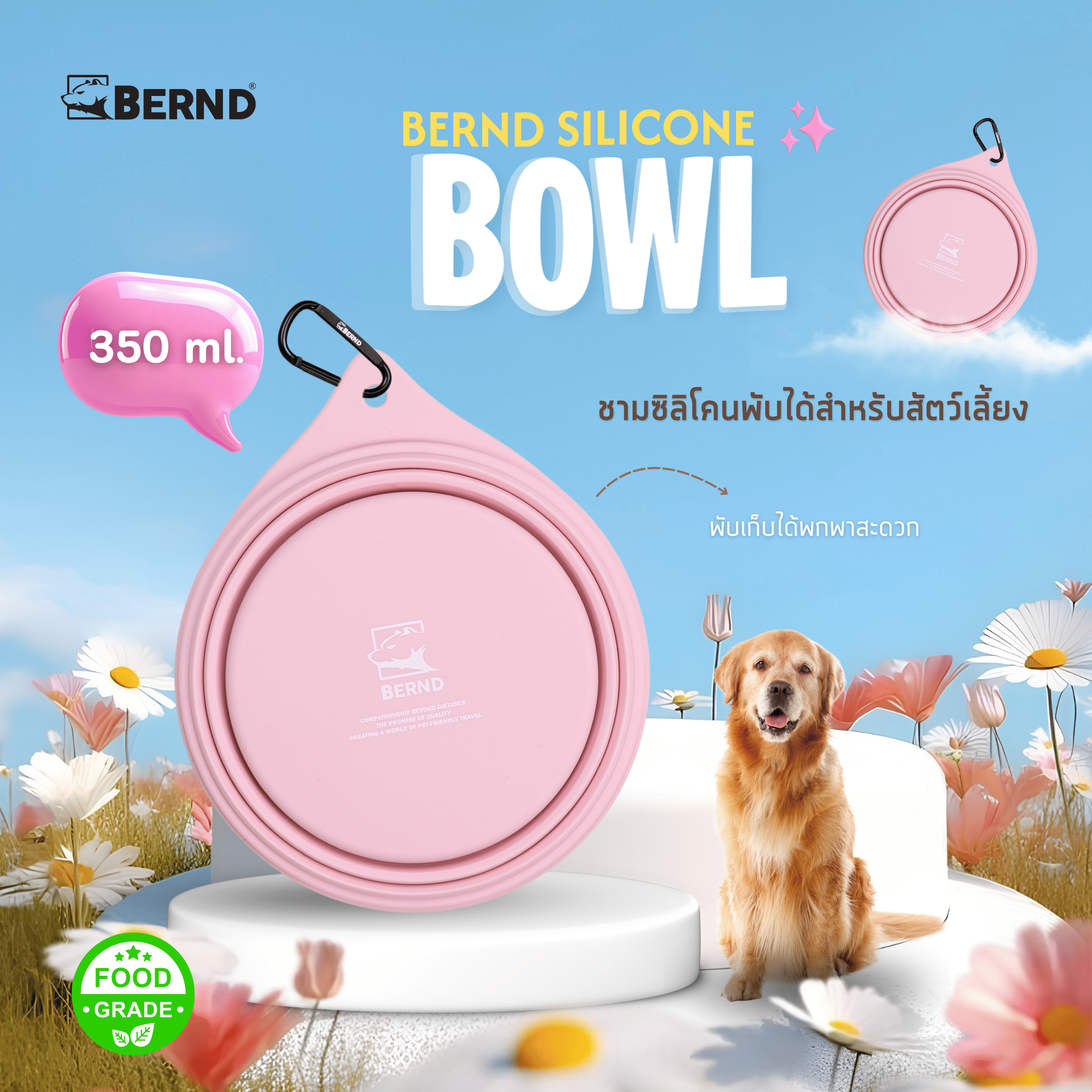 ชามซิลิโคนพับได้สำหรับสัตว์เลี้ยง BERND 350 ML. - สีฟ้า_1