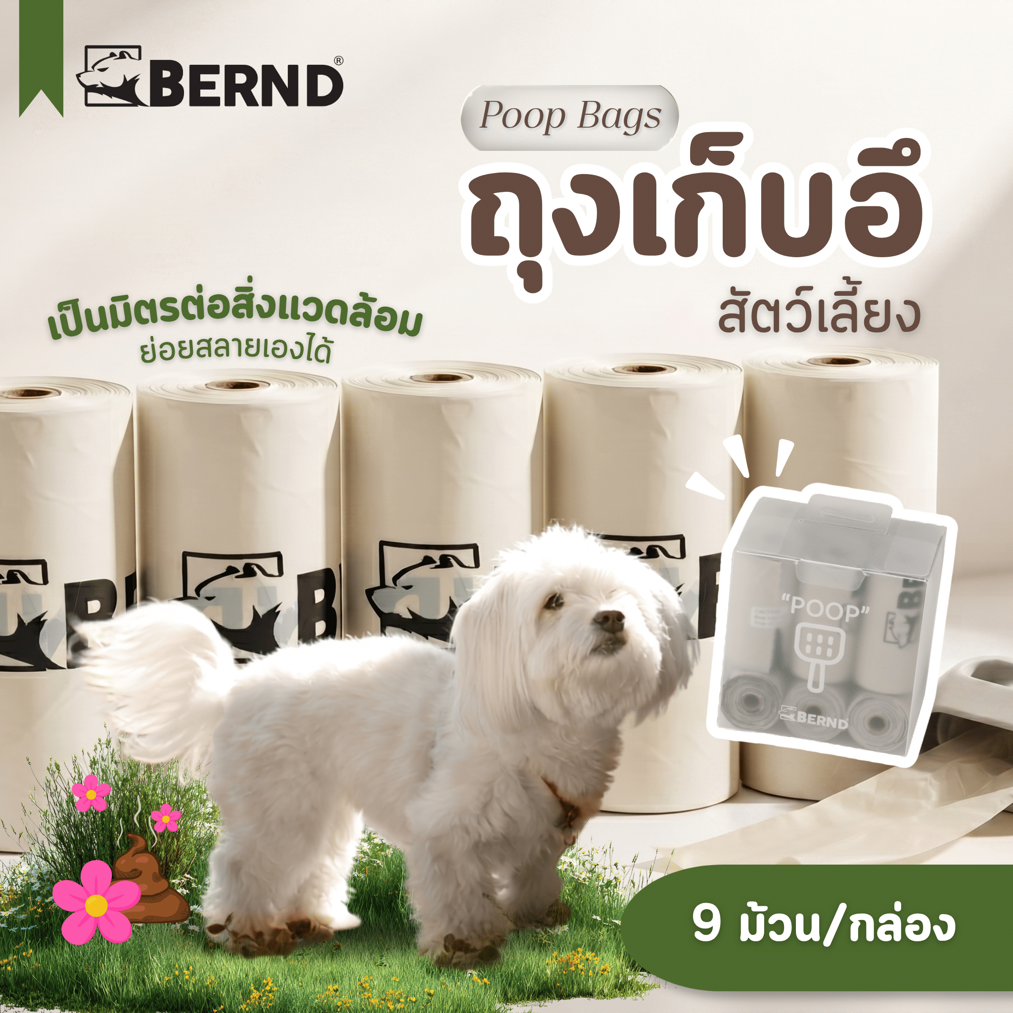 ถุงขยะเก็บมูลสัตว์เลี้ยง BERND 23X33 ซม. 9 ชิ้น_1