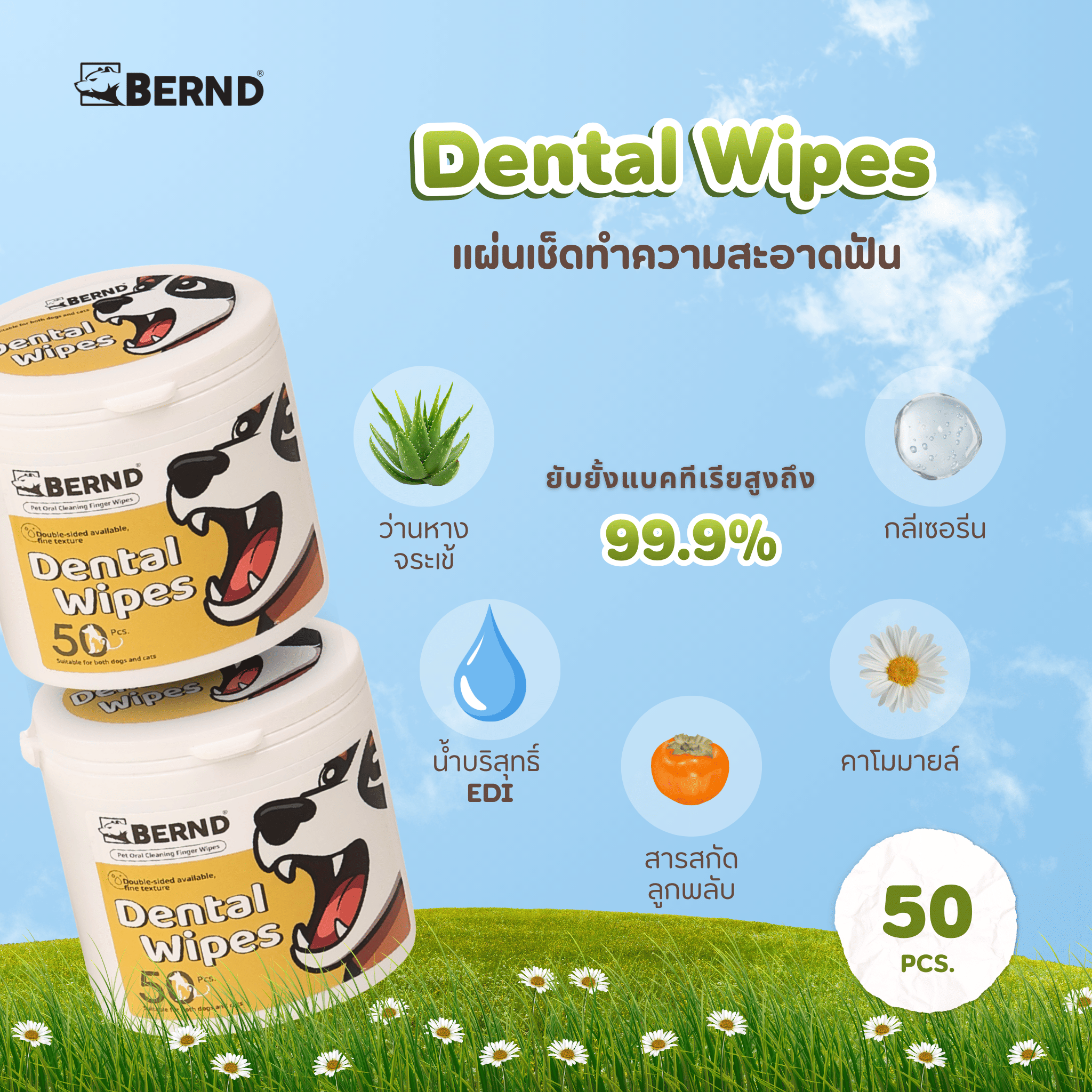 แผ่นเช็ดทำความสะอาดช่องปาก สำหรับสัตว์เลี้ยง BERND 50 ชิ้น_3