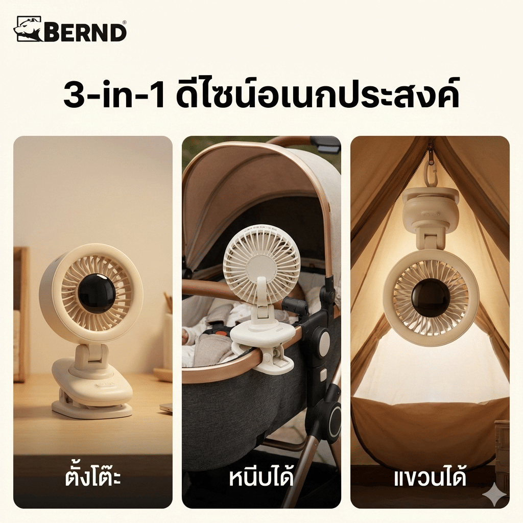 พัดลมพกพาอเนกประสงค์แบบ 3-IN-1 BERND 119X141X212.5 มม. สีครีม_4