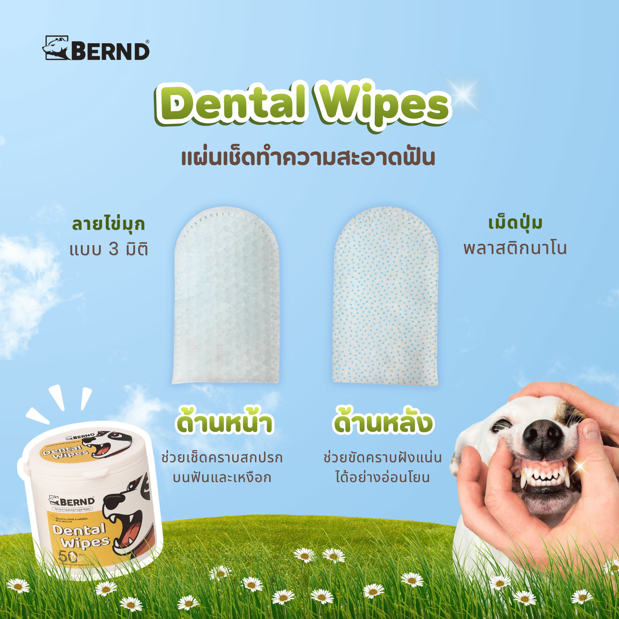 แผ่นเช็ดทำความสะอาดช่องปาก สำหรับสัตว์เลี้ยง BERND 50 ชิ้น_4