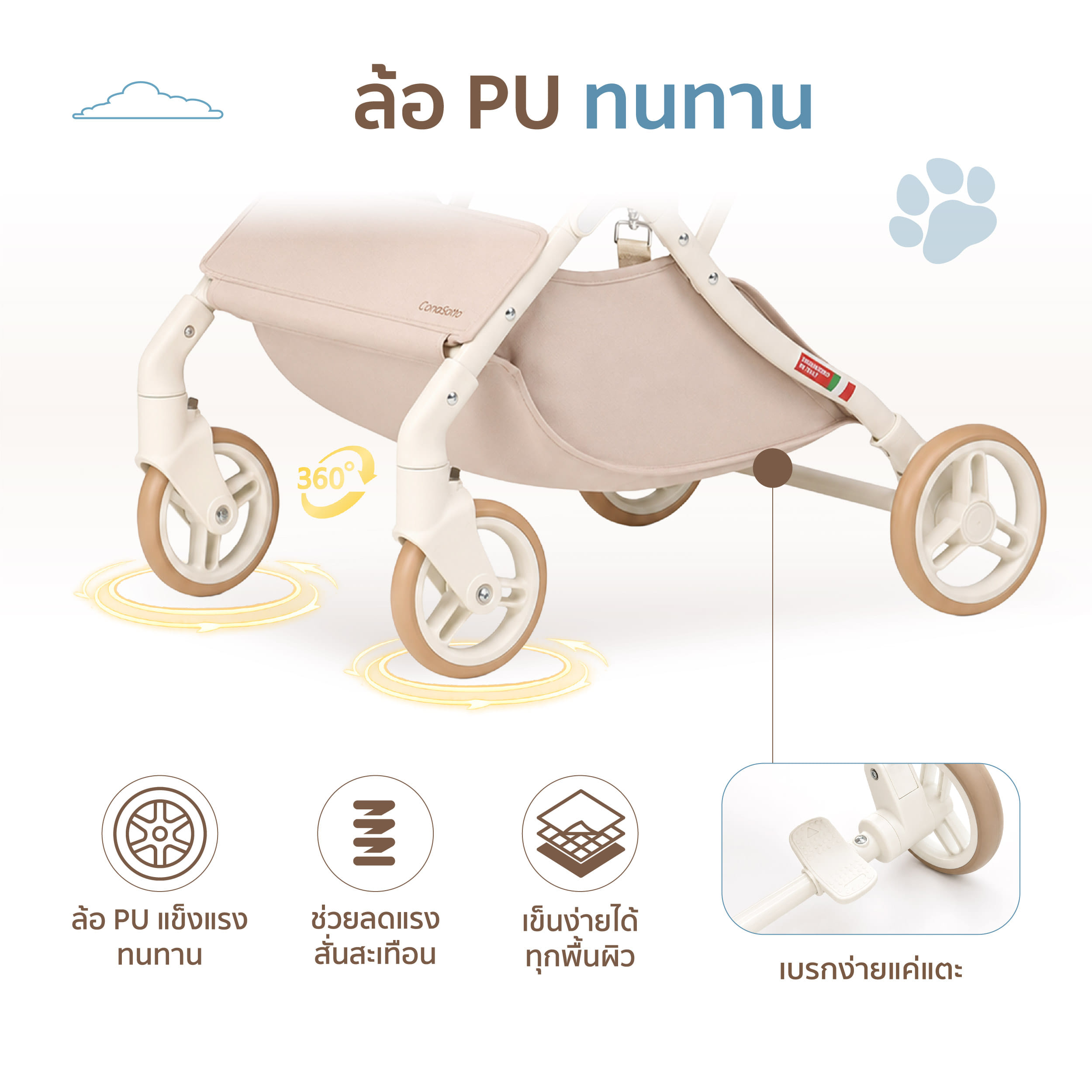 รถเข็นสัตว์เลี้ยง พับอัตโนมัติ CANEGATTO รุ่น CARA - SAND BEIGE_6