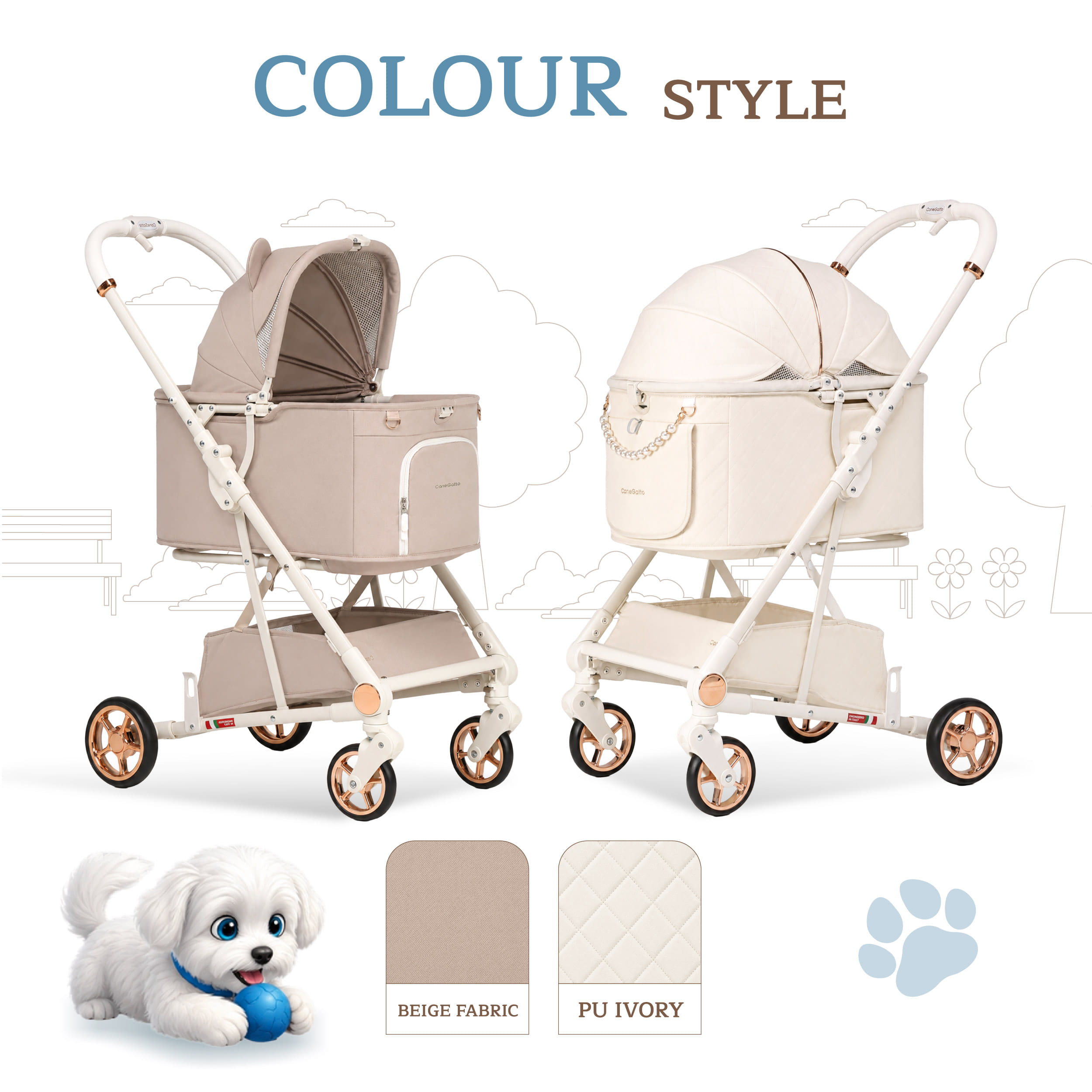 รถเข็นสัตว์เลี้ยง พับอัตโนมัติ CANEGATTO รุ่น MARTHA - BEIGE FABRIC_9