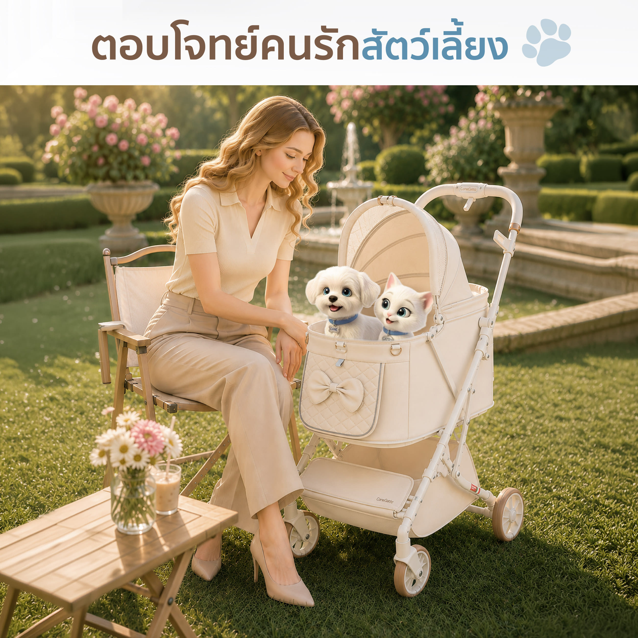 รถเข็นสัตว์เลี้ยง พับอัตโนมัติ CANEGATTO รุ่น CARA - SAND BEIGE_11