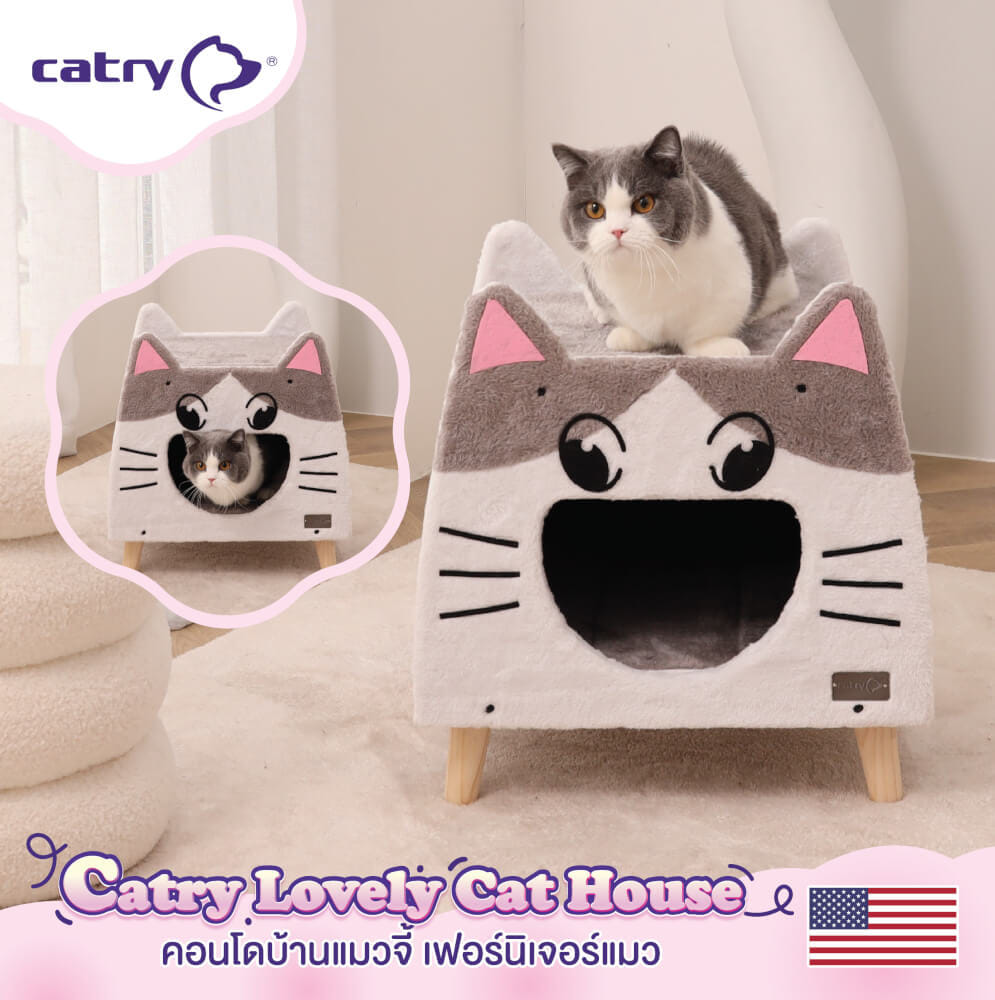 บ้านแมว Catry รุ่น Lovely Cat House รูปทรงหน้าแมว พร้อมที่ลับเล็บ