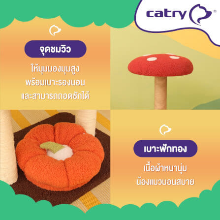 คอนโดแมว Catry รุ่น Mushroom Haven พร้อมเสาลับเล็บรูปทรงเห็ดขนาดเล็ก_6