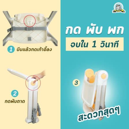 เก้าอี้ทานข้าวเด็กพกพา BEBEPLAY รุ่น PUPPY สีเหลือง_7