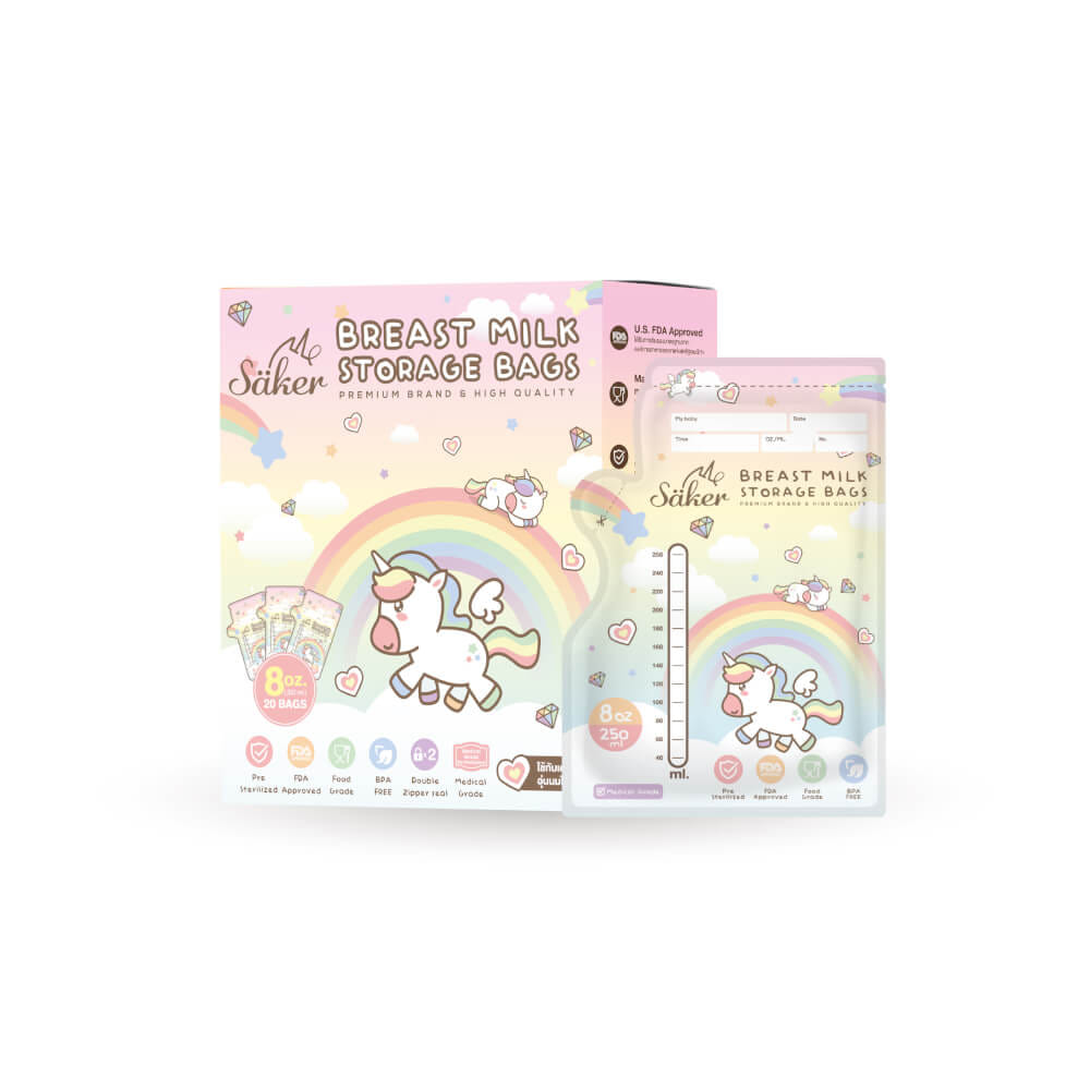 ถุงเก็บน้ำนม SAKER 8OZ-RAINBOW UNICORN 20 ชิ้น -SAKER0188-8OZ