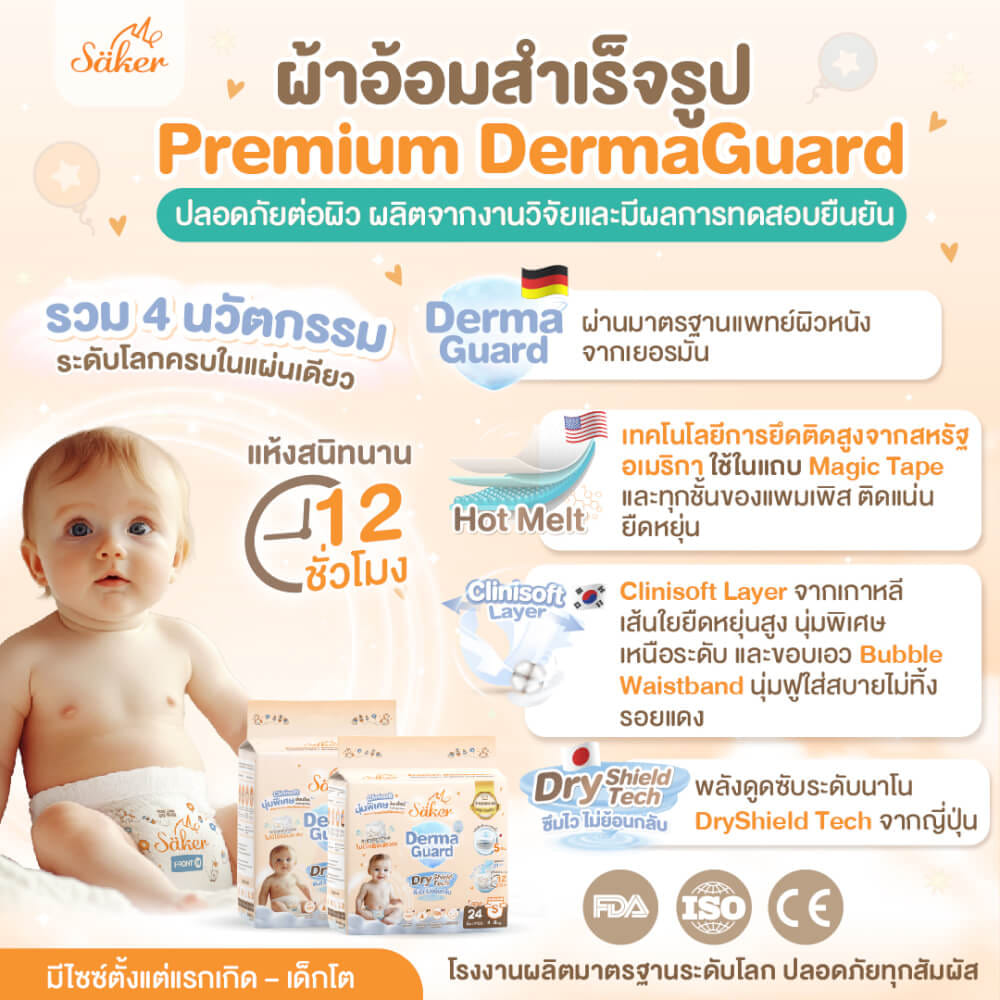 ผ้าอ้อมสำเร็จรูป SAKER ไซส์ M(6-11KG.) 22 ชิ้น 1ห่อ SAKER0197-M_1