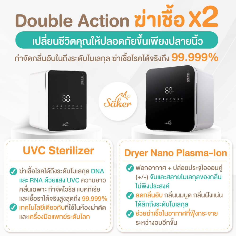 เครื่องฆ่าเชื้อ+อบแห้ง+ลดกลิ่นอับ SAKER XL สีขาว SAKER0186-SN