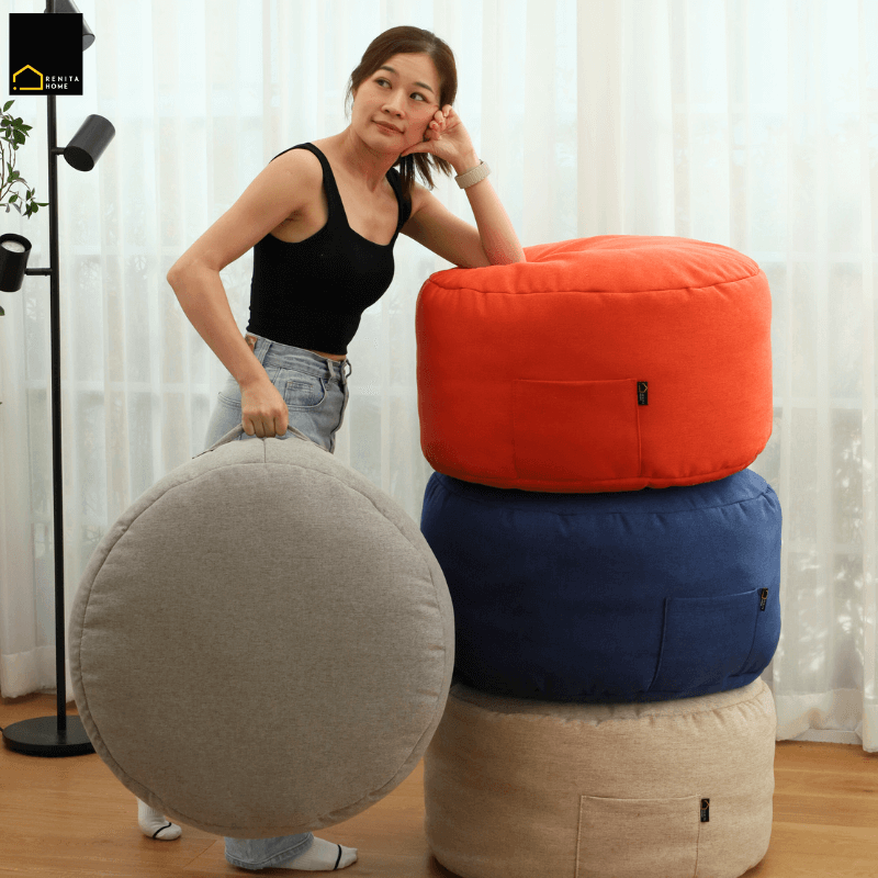 เบาะนั่งทรงกลม RENITA HOME รุ่นMAKI POUF สีครีม