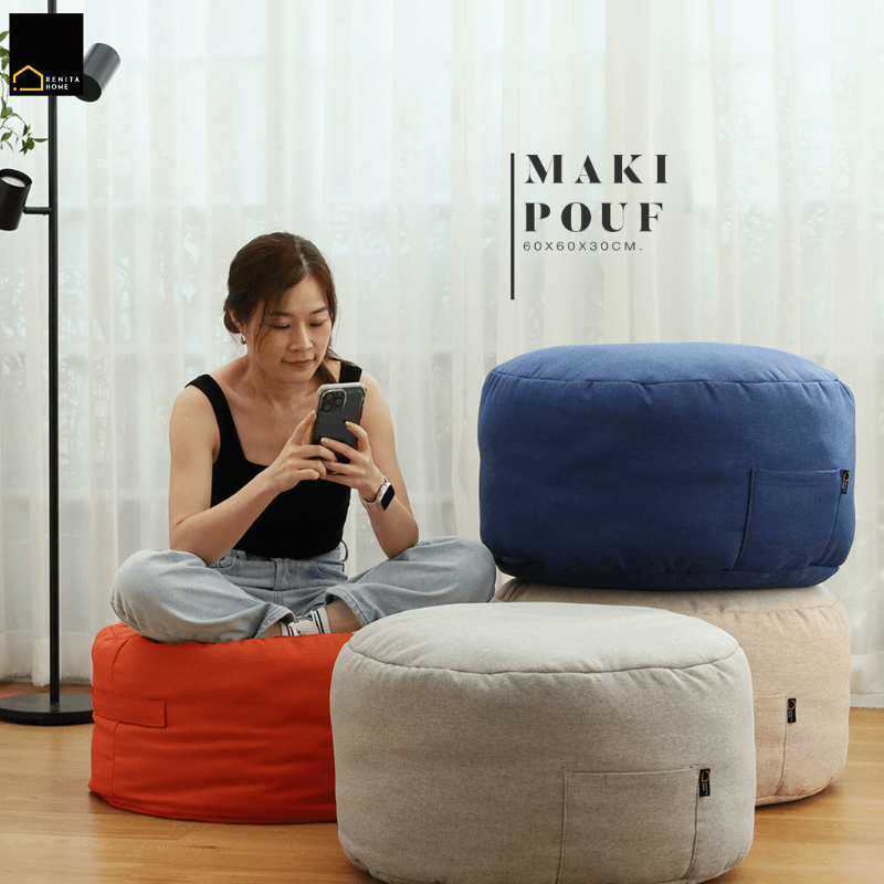 เบาะนั่งทรงกลม RENITA HOME รุ่นMAKI POUF สีส้ม