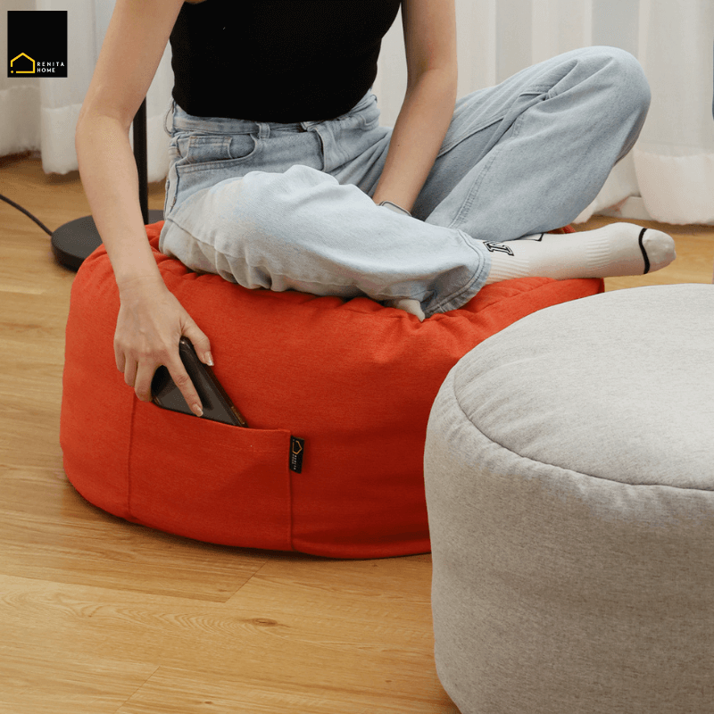 เบาะนั่งทรงกลม RENITA HOME รุ่นMAKI POUF สีครีม