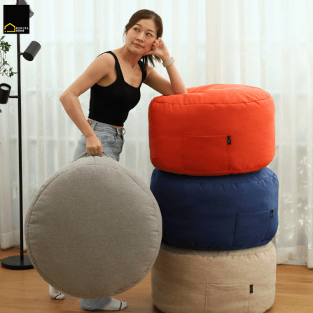 เบาะนั่งทรงกลม RENITA HOME รุ่นMAKI POUF สีกรม_2