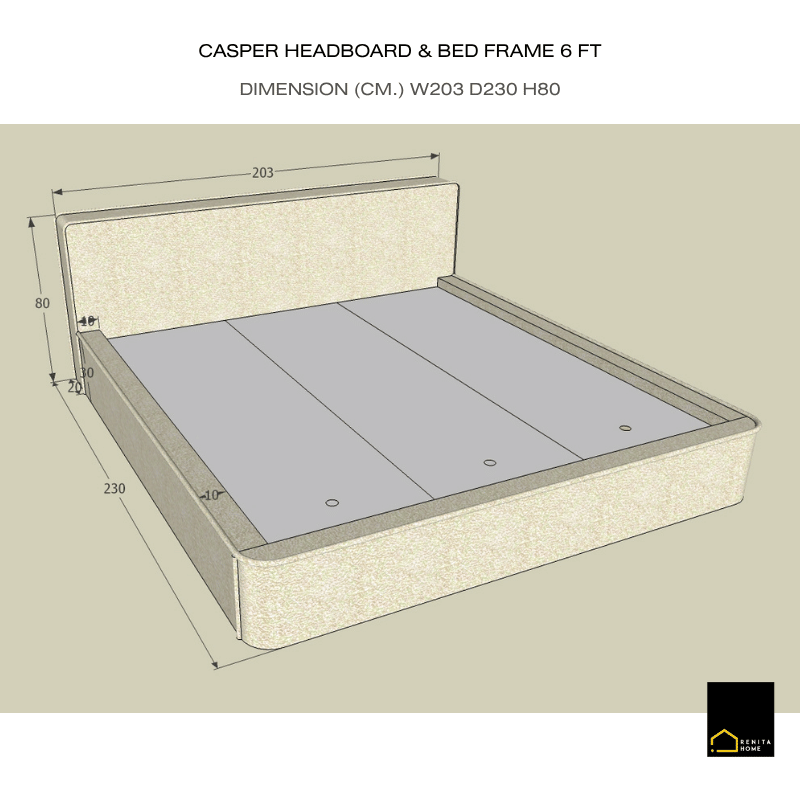 เตียงนอน 6 ฟุต RENITA HOME รุ่น CASPER สีเทา_5