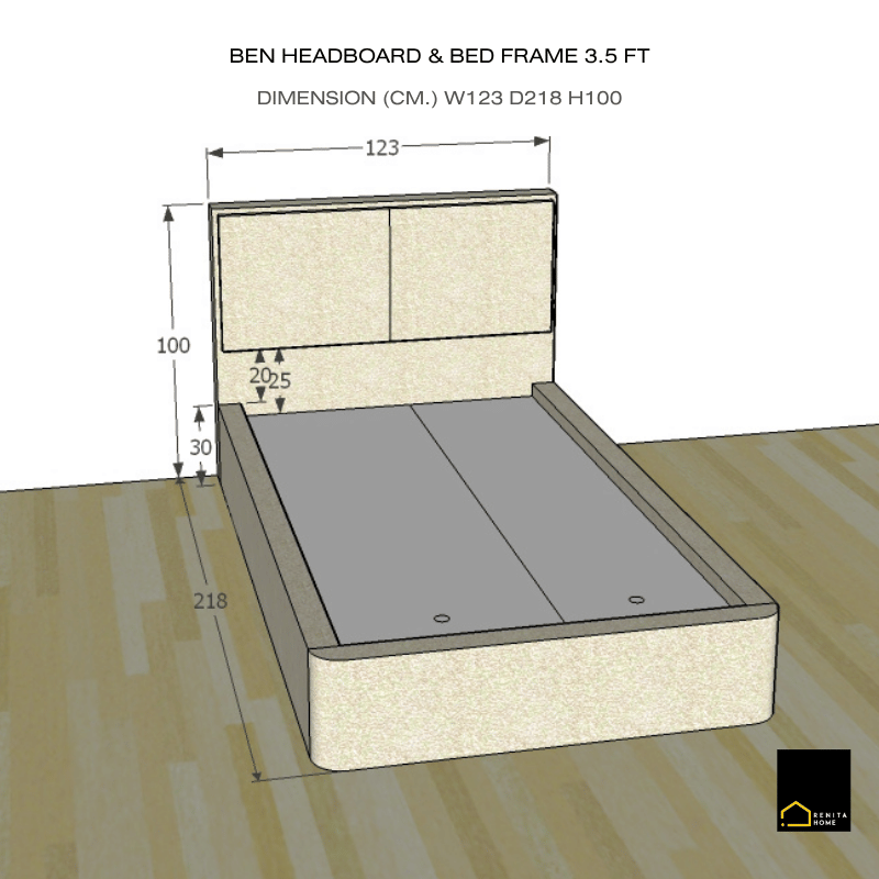 เตียงนอน 3.5 ฟุต RENITA HOME รุ่น BEN สีเทา_6