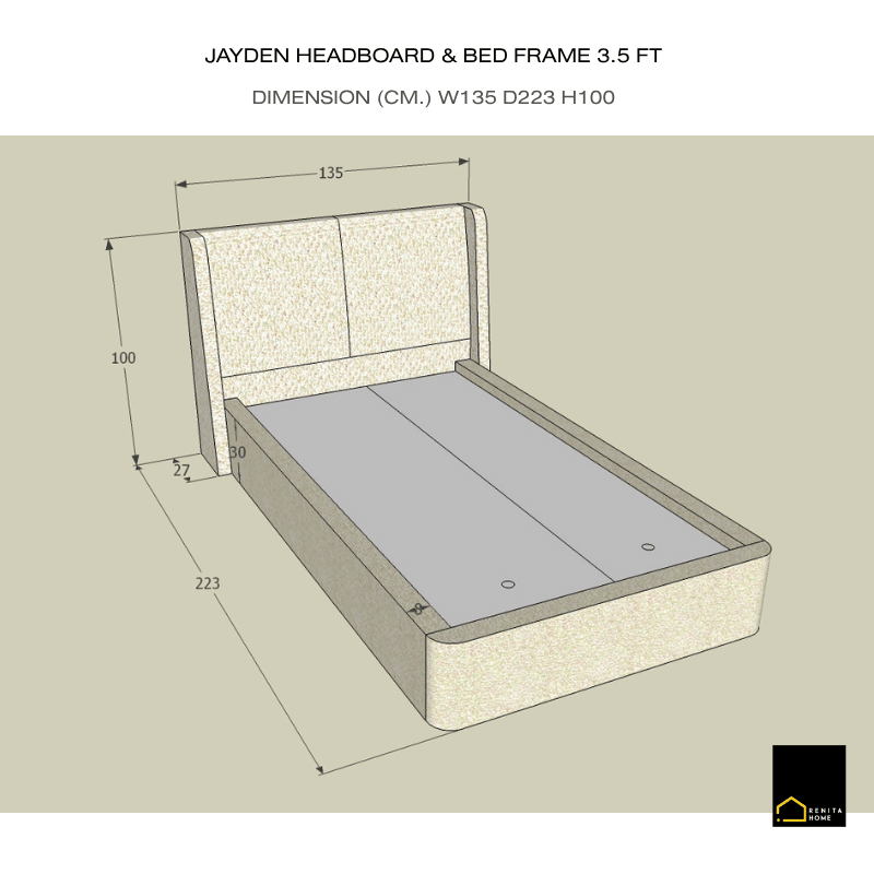 เตียงนอน 3.5 ฟุต RENITA HOME รุ่น JAYDEN สีเทาอ่อน_6