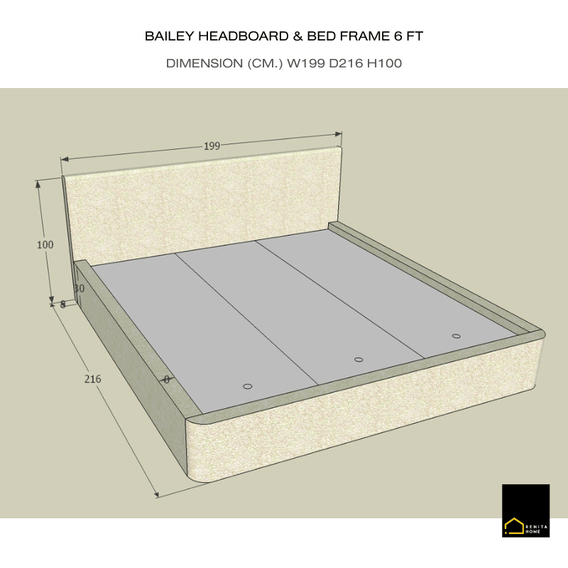 เตียงนอน 6 ฟุต RENITA HOME รุ่น BAILEY สีเทาอ่อน_7