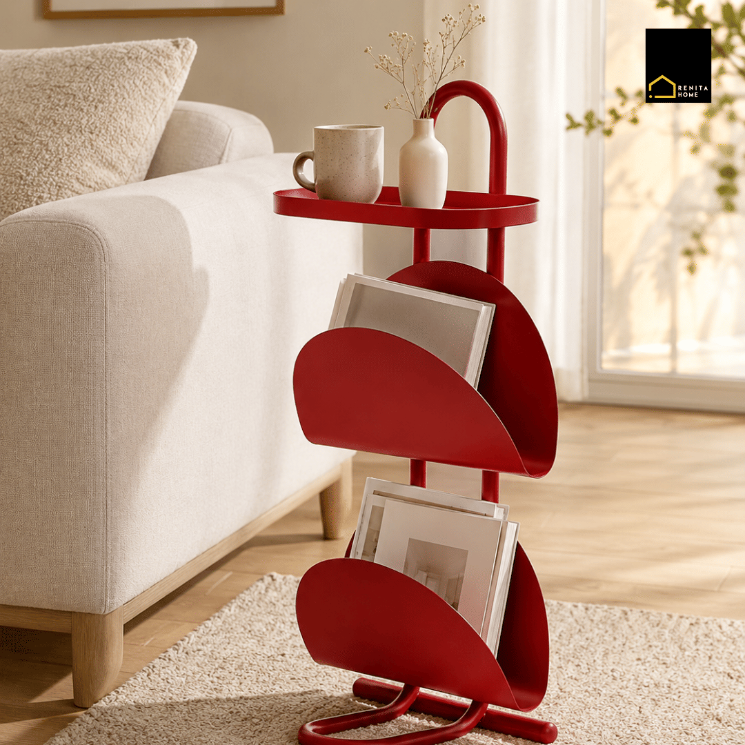 โต๊ะข้าง RENITA HOME FELIX SIDE TABLE พร้อมชั้นวางหนังสือ สีแดง_4