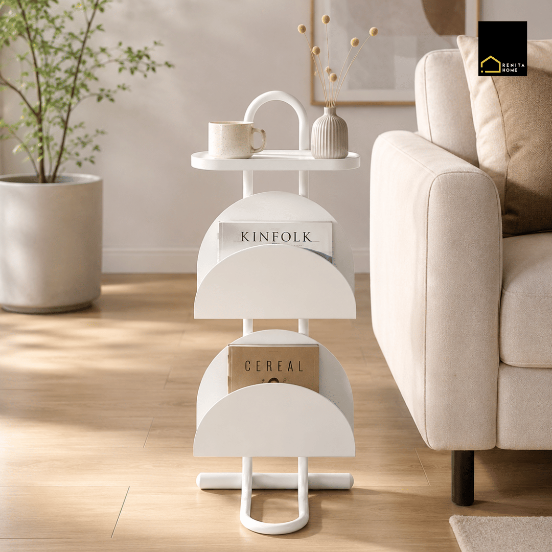 โต๊ะข้าง RENITA HOME FELIX SIDE TABLE พร้อมชั้นวางหนังสือ สีขาว_4