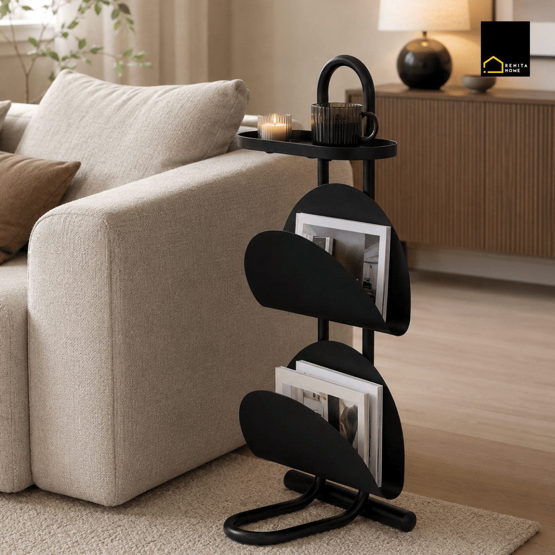 โต๊ะข้าง RENITA HOME FELIX SIDE TABLE พร้อมชั้นวางหนังสือ สีดำ_4