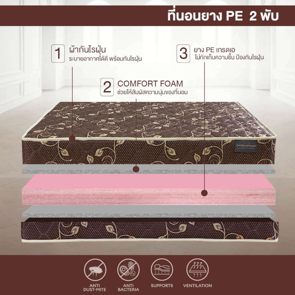 ที่นอนยางPE พับได้ 5 ฟุต BEDIUPREME สีน้ำตาล หนา 8 นิ้ว