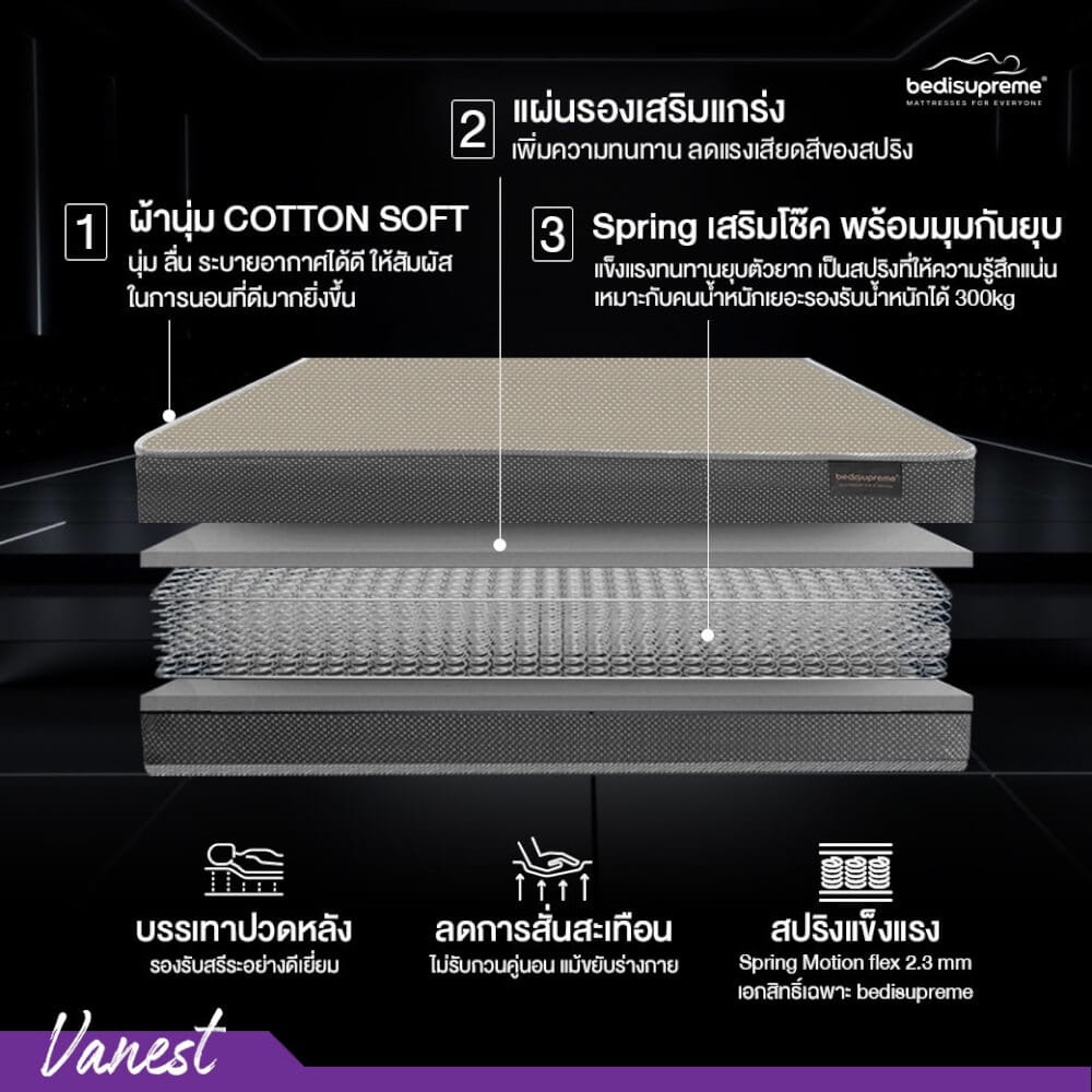 ที่นอน 3 ฟุต BEDISUPREME รุ่น VANEST+ หนา 8 นิ้ว สีน้ำตาล