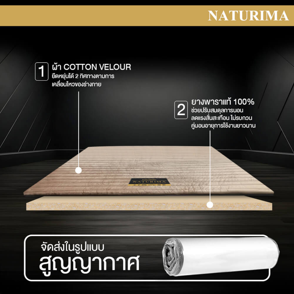 แผ่นรองนอน 6 ฟุต BEDISUPREME รุ่น NATURIMA หนา 2 นิ้ว หุ้มผ้า COTTON VELOUR_2
