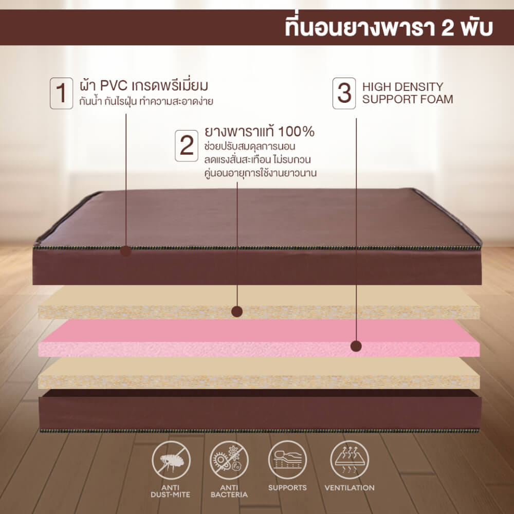 ที่นอนยางพารา พับได้ 3.5 ฟุต BEDIUPREME หุ้มหนังPVC หนา 6 นิ้ว