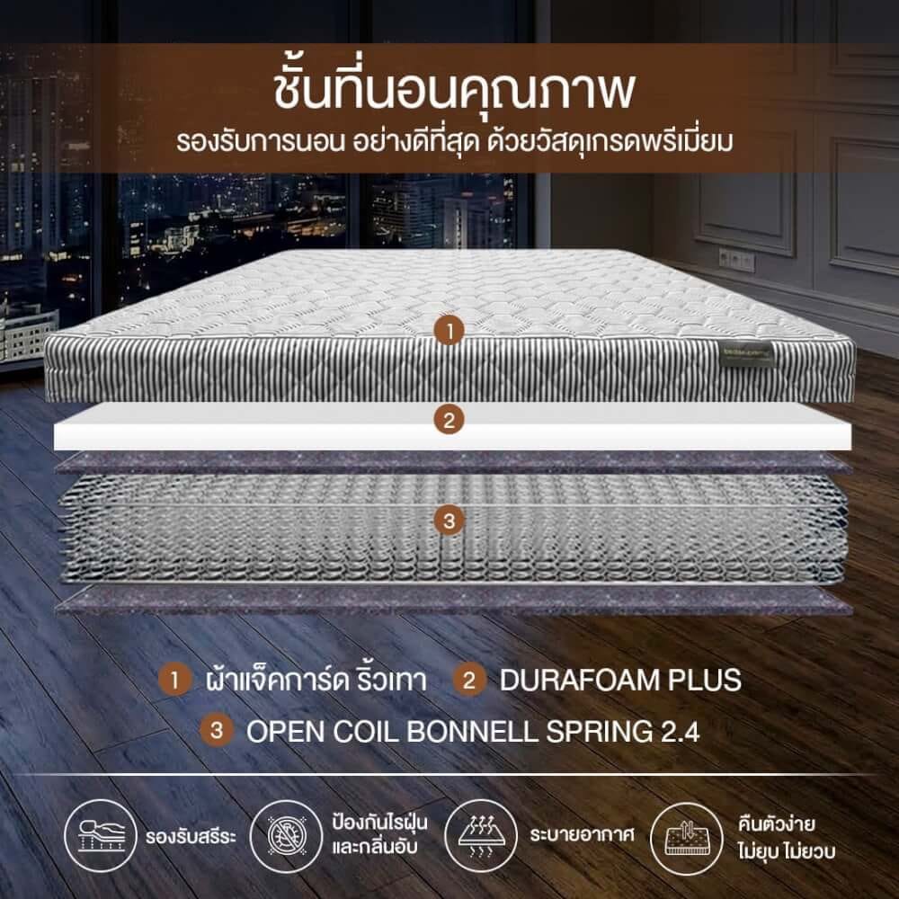 ที่นอนสปริง 3.5 ฟุต BEDISUPREME รุ่น HOTEL ELITE หุ้มผ้าริ้วเทา
