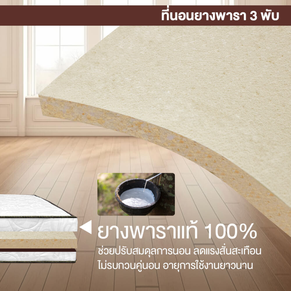 ที่นอนยางพาราแท้ 3 พับ 6 ฟุต BEDIUPREME หนา 2 นิ้ว