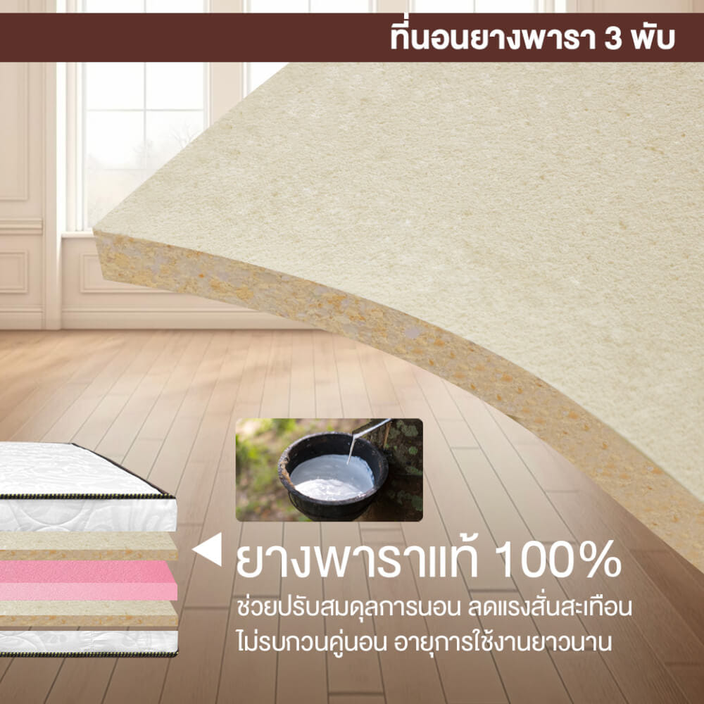 ที่นอนยางพาราแท้ 3 พับ 5 ฟุต BEDIUPREME หนา 4 นิ้ว