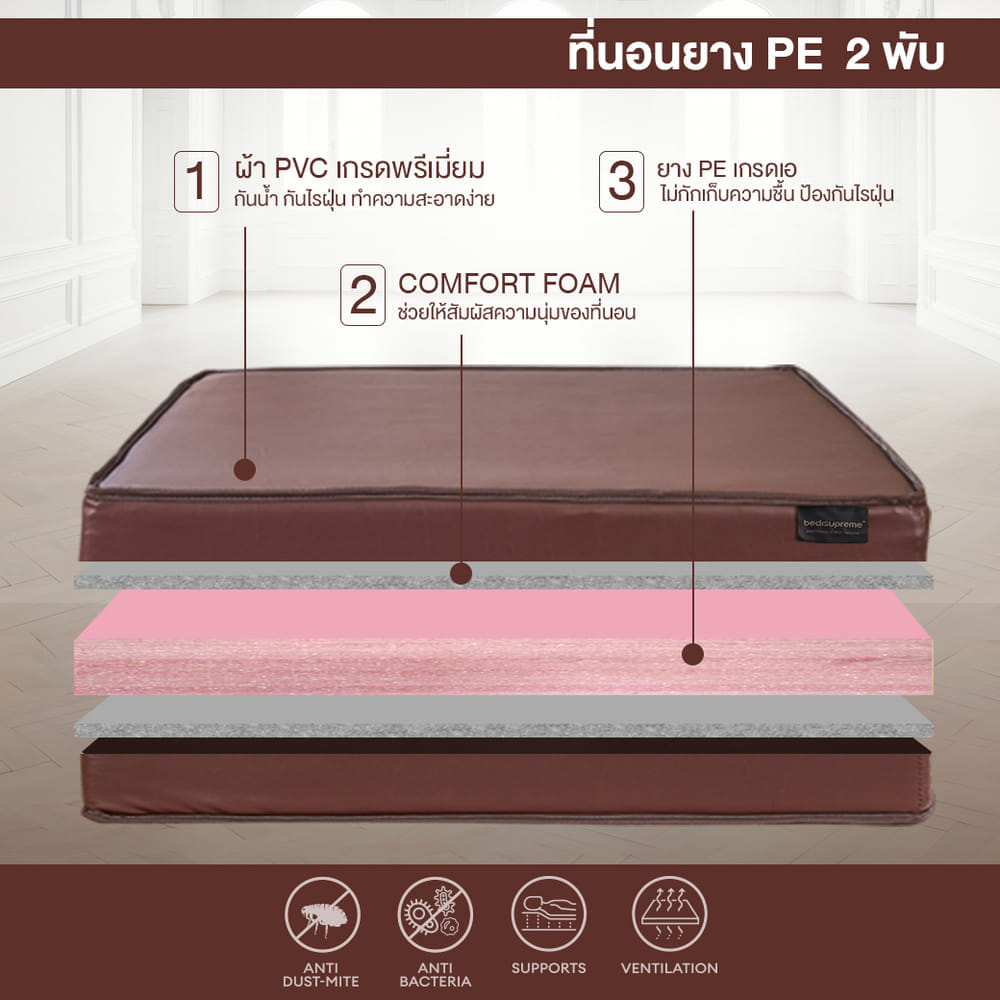 ที่นอนยางPE พับได้ 5 ฟุต BEDISUPREME หุ้มหนังPVC หนา 6 นิ้ว