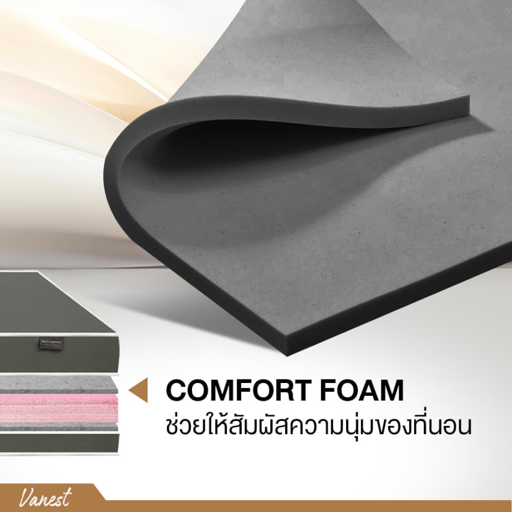 ที่นอนยางPE 3 ฟุต BEDIUPREME หุ้มหนังPVC สีเทา รุ่น VANEST หนา 6 นิ้ว