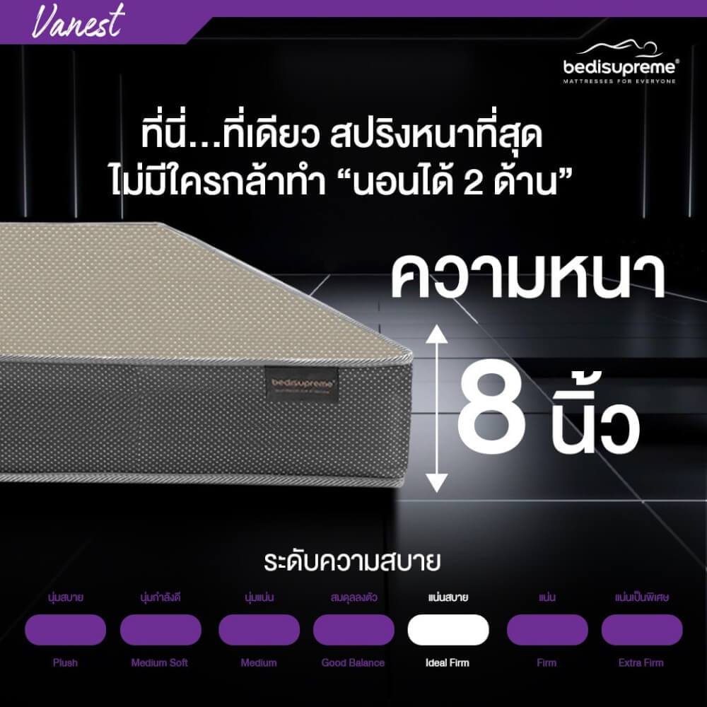 ที่นอน 3 ฟุต BEDISUPREME รุ่น VANEST+ หนา 8 นิ้ว สีน้ำตาล